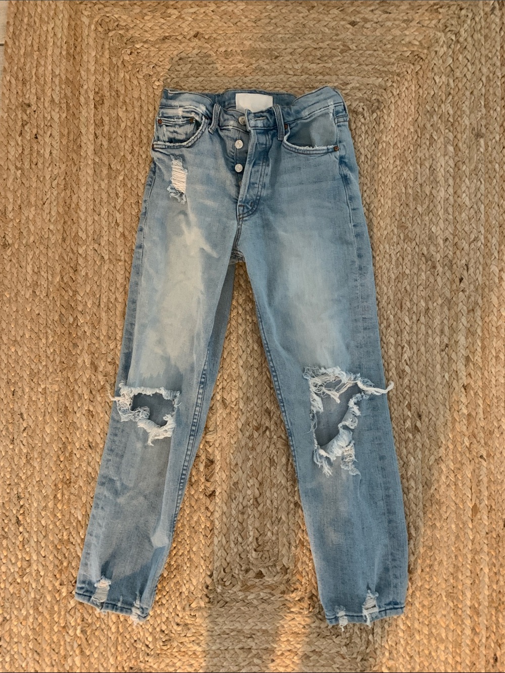 MOTHER Light Blue Distressed Skinny Jeans